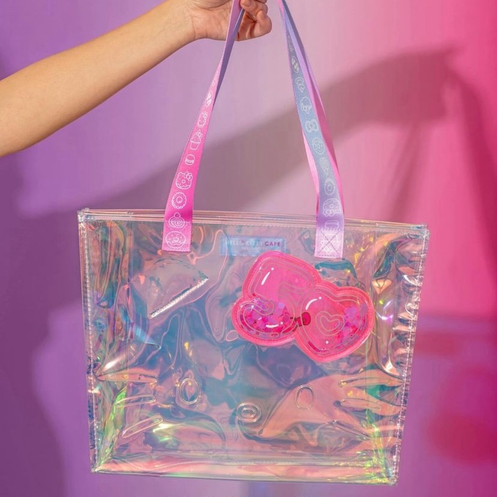 Sold Out Sealed NWT Hello Kitty Cafe Truck 50th Anniversary Iridescent Tote Bag